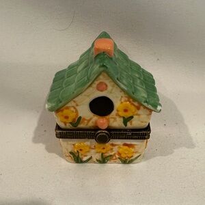 Floral Ceramic Birdhouse Trinket Box